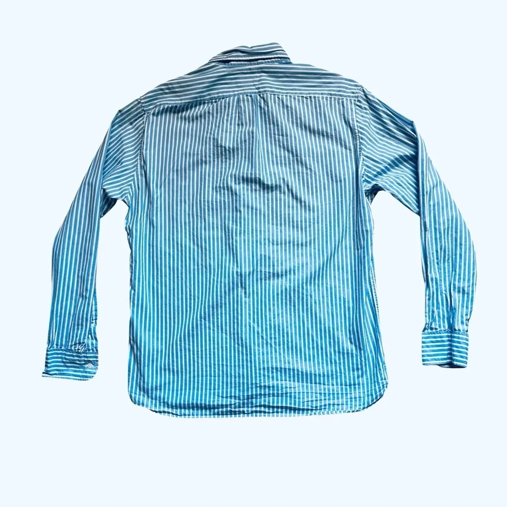J.Crew Mens Large Classic Fit Blue White Stripe Button Down Shirt 100% Cotton